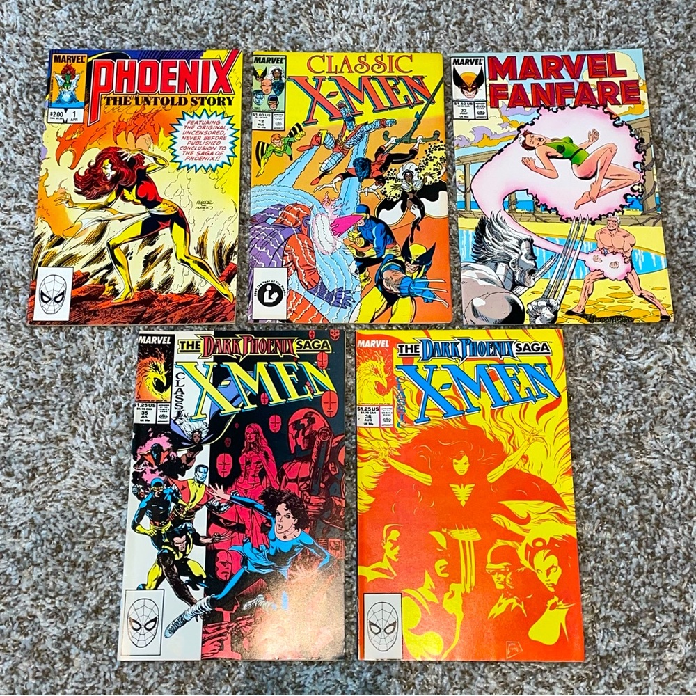 1980s VINTAGE MARVEL CLASSIC X-MEN PHOENIX Comic Book Lot Of 5ea